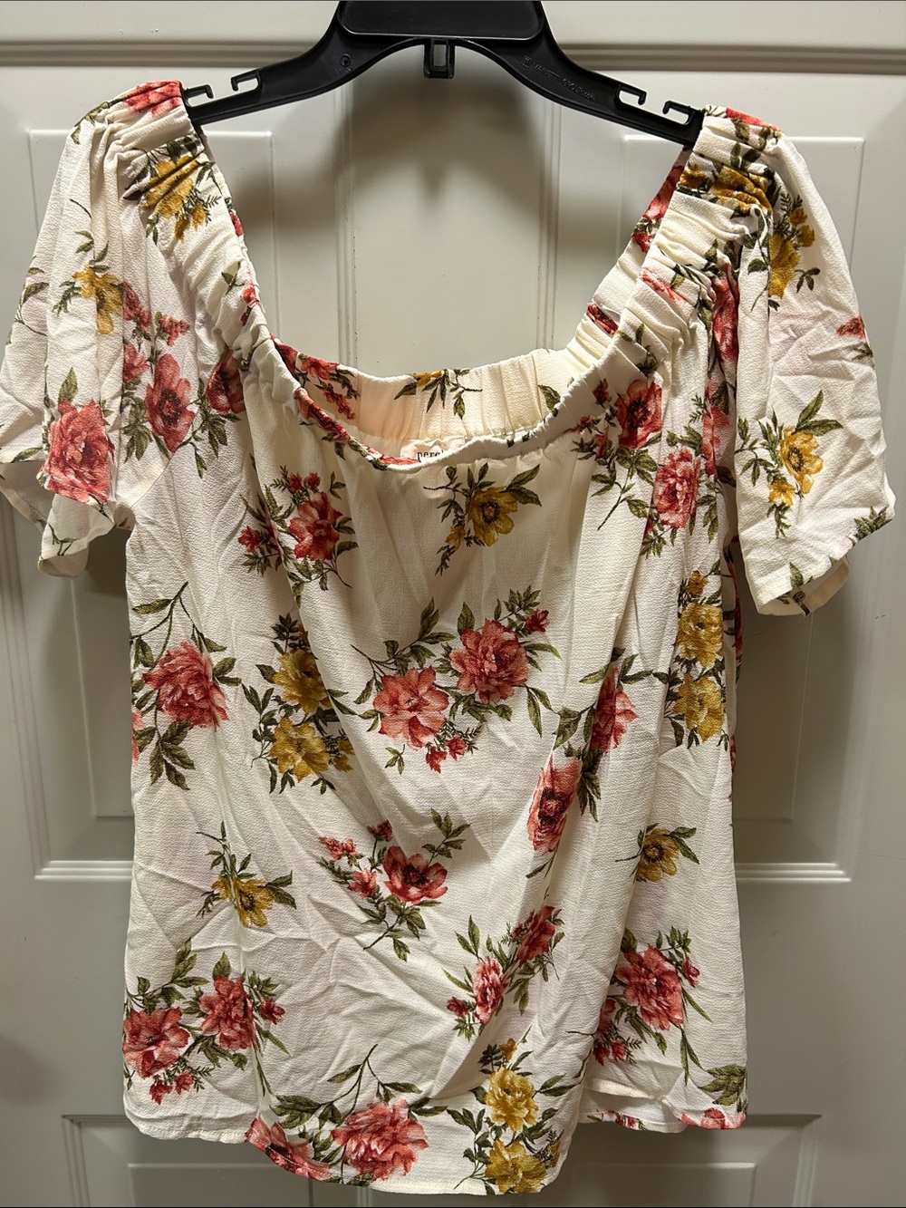 Floral Off-Shoulder Women’s Top in Cream with Pink & Yellow Blooms